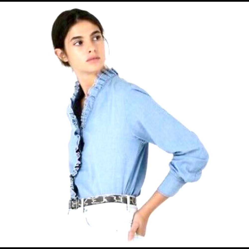 Isabel Marant Etoile Lawendy Ruffle Chambray Top